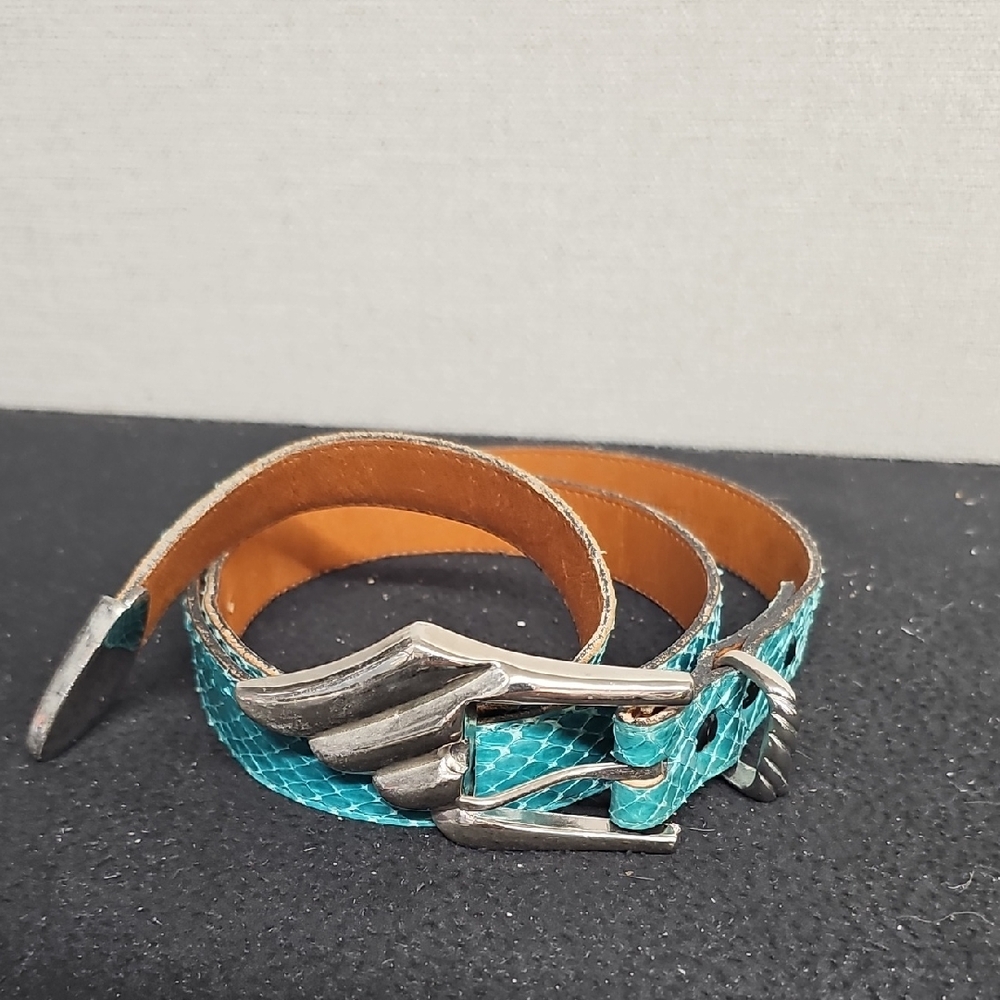 MY NEW YORK VINTAGE TEAL SNAKESKIN BELT BFPM-01-111